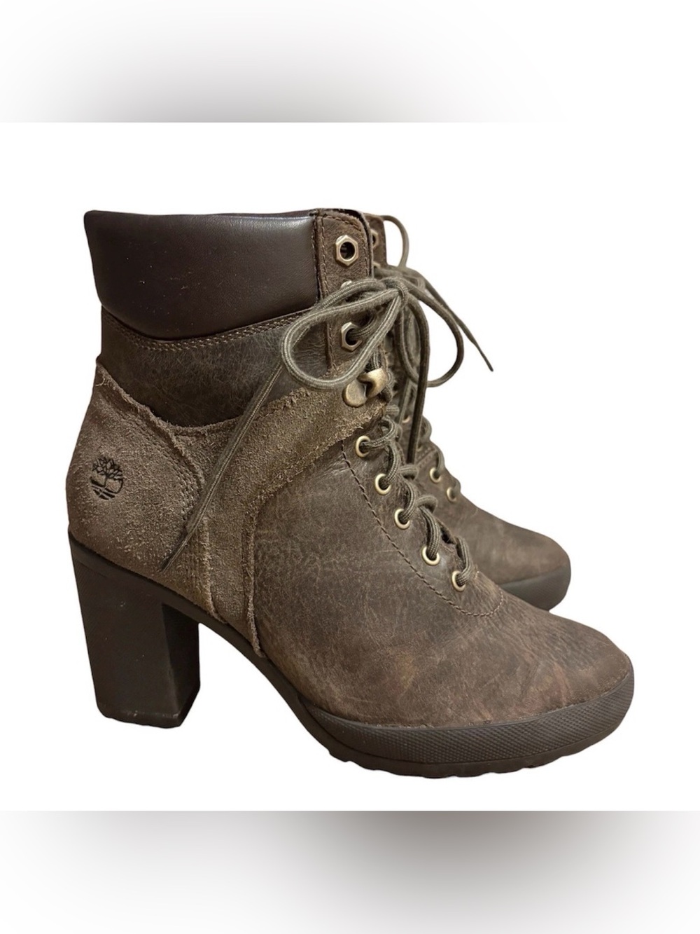 TIMBERLAND Women’s Camdale Field Boot Lace Up Brown Leather Heels Size 6